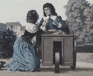 Paul Scarron, in zijn doos op wielen, verzorgd door zijn vrouw, later de beroemde Markiezin De Maintenon door English School